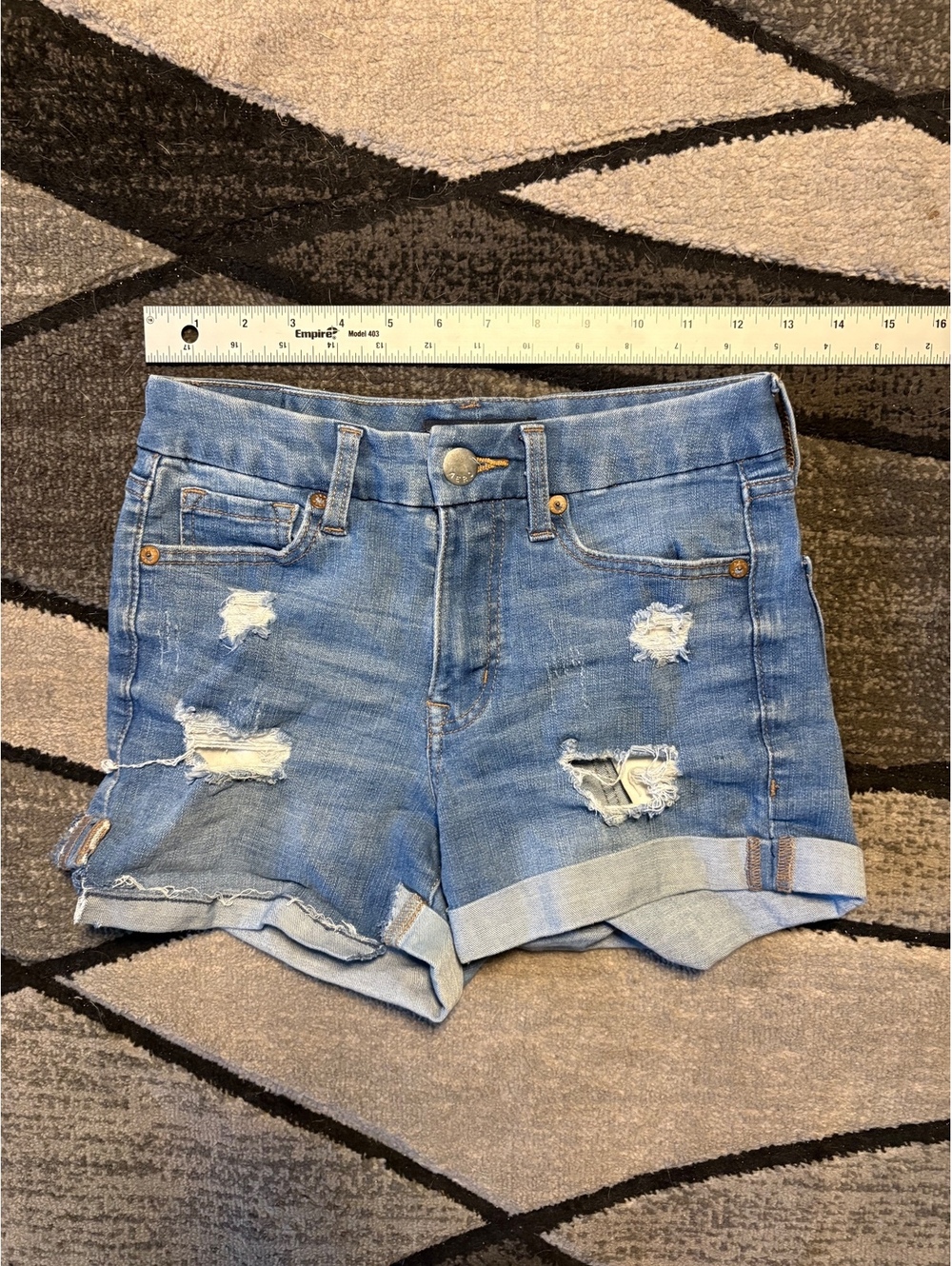 Aeropostale Women's High Rise Curvy Midi Denim Shorts Distressed Light-Wash #12